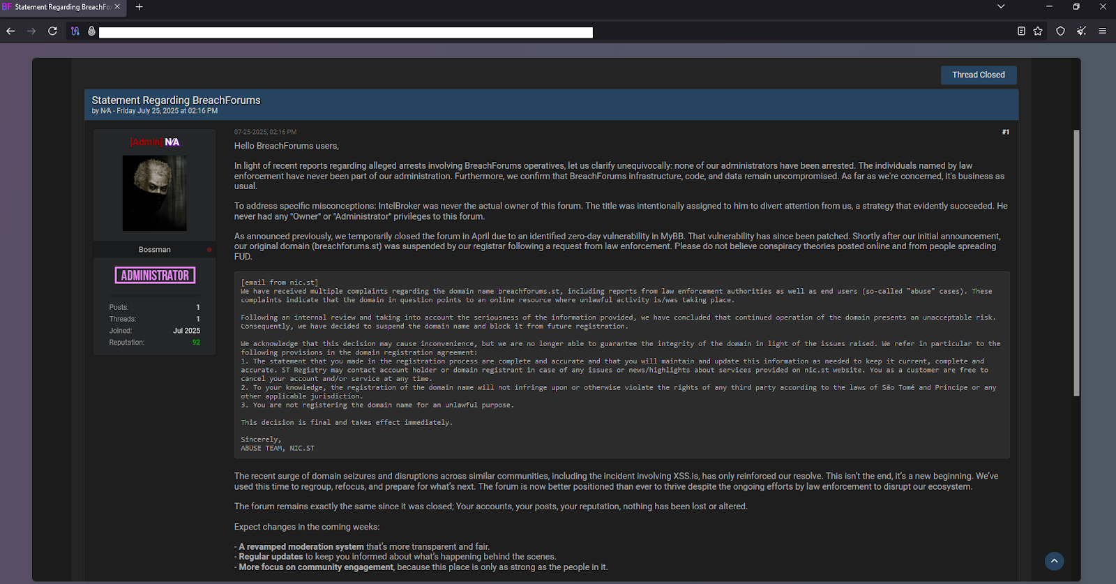 The Unexpected Return of BreachForums - msg 2