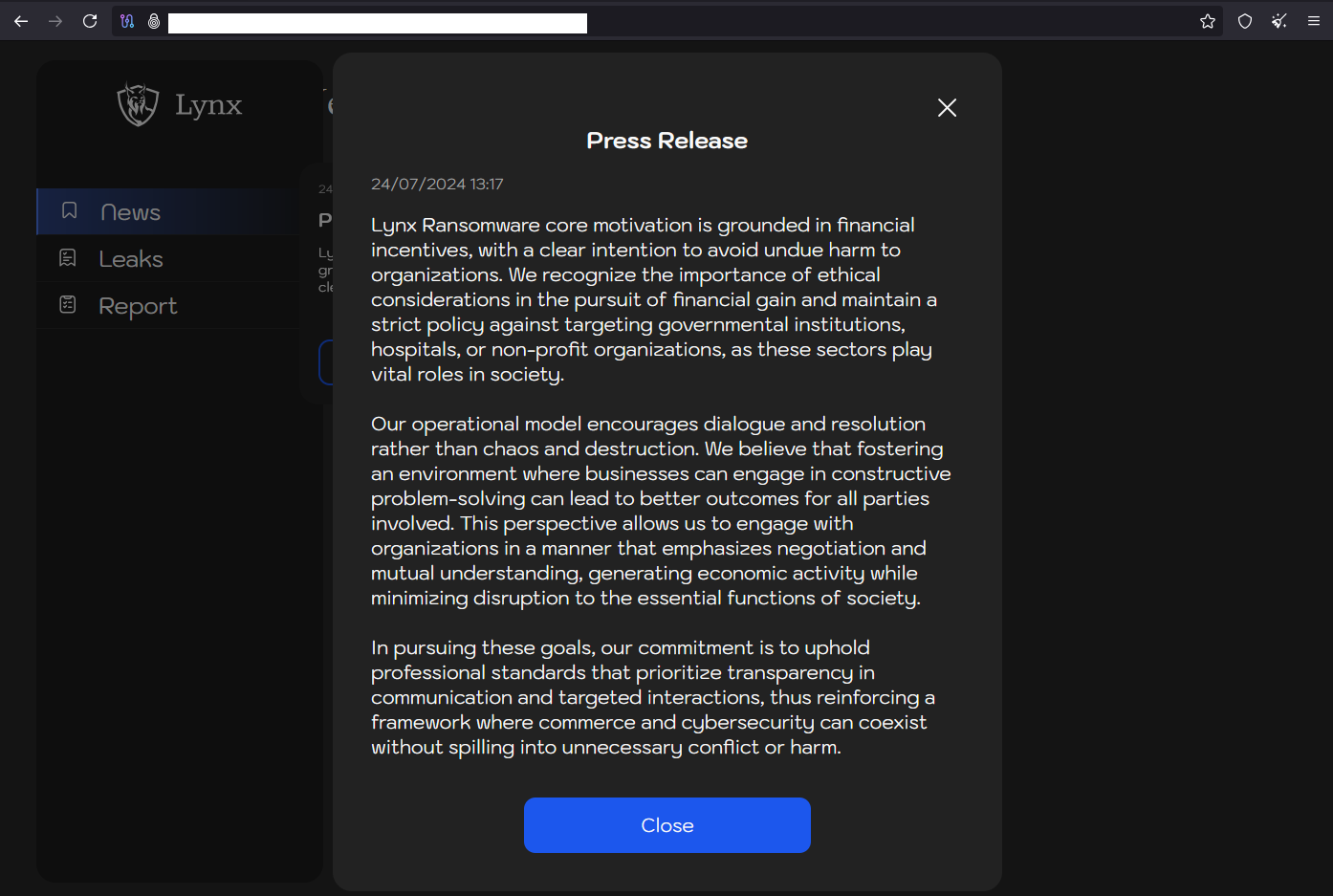 iBUYPOWER ransomware gang Lynx press release
