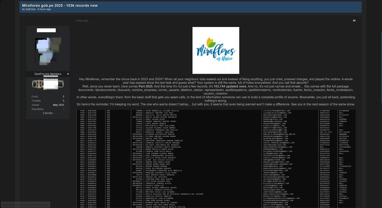 Miraflores Municipality data leak
